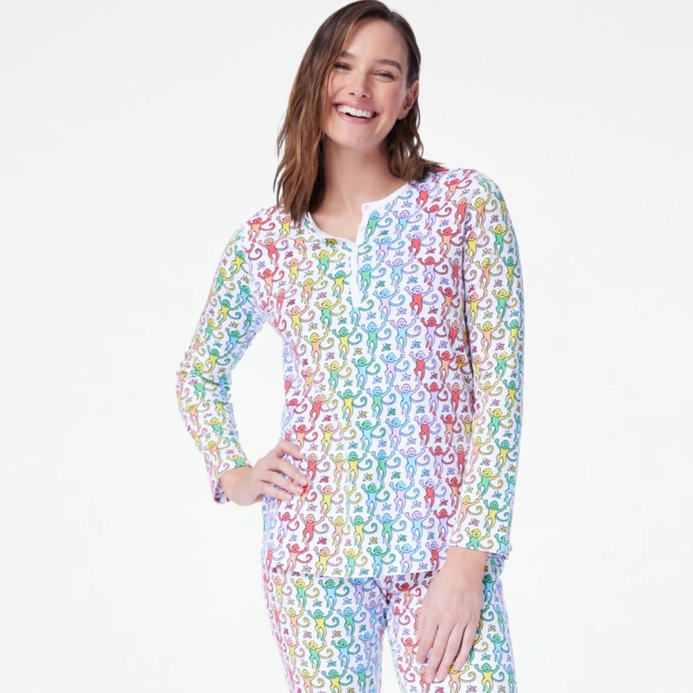 Roller Rabbit Disco Monkey Rainbow Pajamas XS NWT